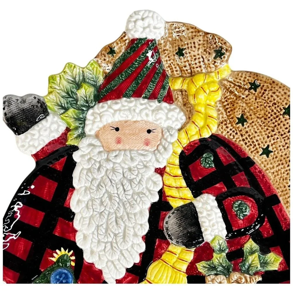 Fitz & Floyd Christmas Santa Claus Plate Canape Appetizer Dish Decor Bag of Toys
